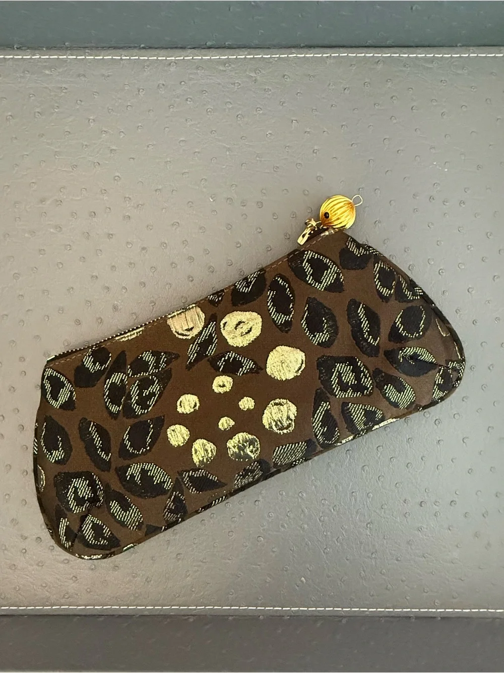 Amanda Pearl Gold & Black Leopard Print Zip Clutch with Matching Mirror